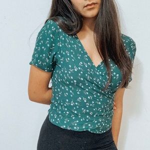 Brandy Melville Green Wrap Top